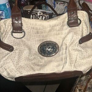 Kathy Van Zeeland Cream and Brown Shoulder Bag
